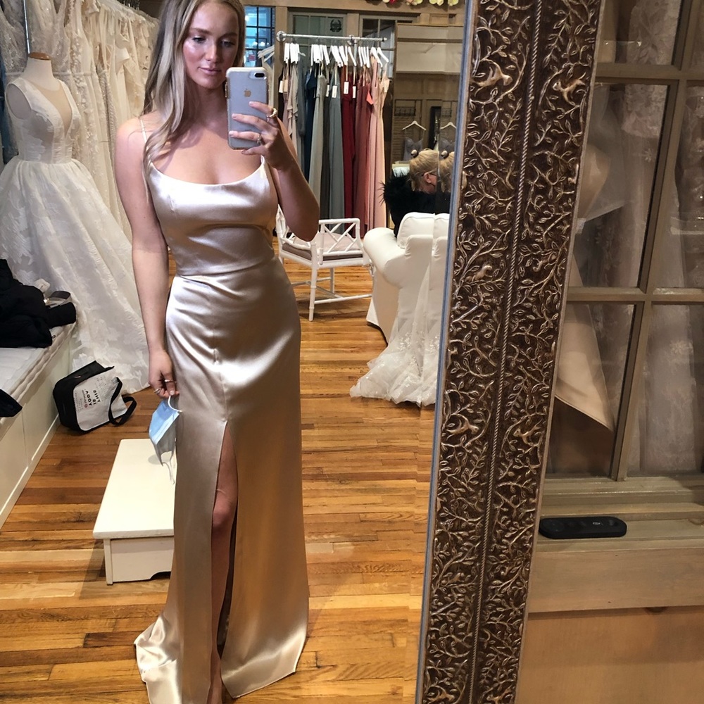 Jenny Yoo Satin Crepe Chase Whipped Apricot Bridesmaid Dress